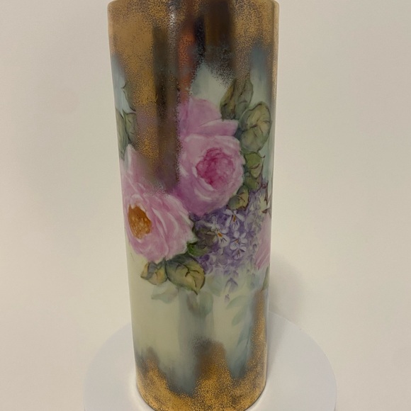 Gorgeous Hand Painted Cylinder Vase Pink Roses - Picture 7 of 12